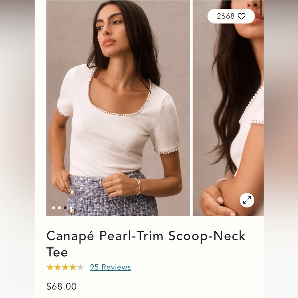 Anthropologie Canapé Pearl-Trim Tee - White
